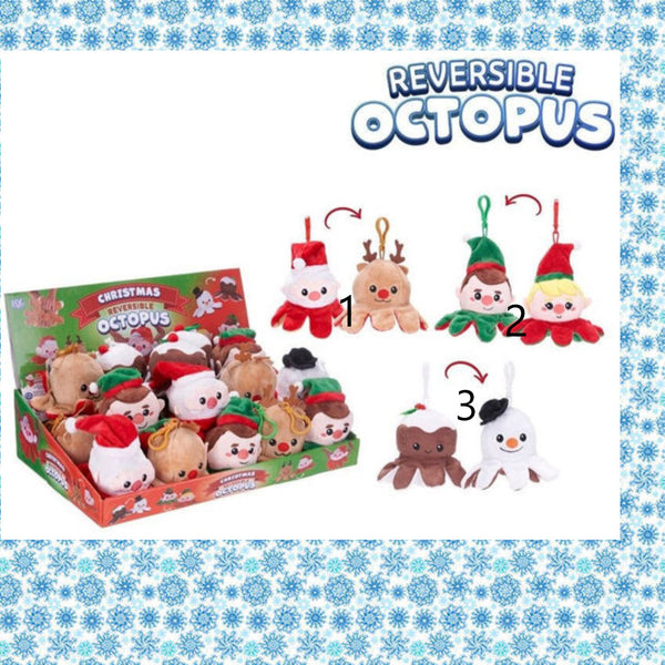 Weihnachtswendeplüsch Oktopus (Bagclip) 6 cm
