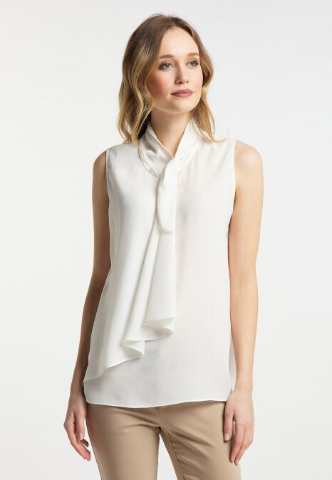 B-WARE DREIMASTER KLASSIK DAMEN ÄRMELLOSE BLUSE GR.M FARBE WOLLWEISS