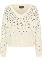B-WARE FAINA DAMEN STRICKPULLOVER Gr. M/L Farbe Wollweiss Silber