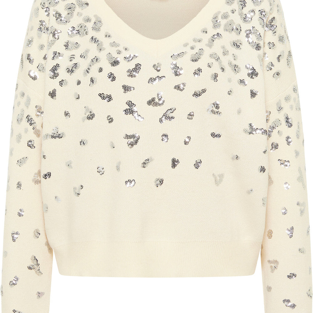 B-WARE FAINA DAMEN STRICKPULLOVER Gr. M/L Farbe Wollweiss Silber