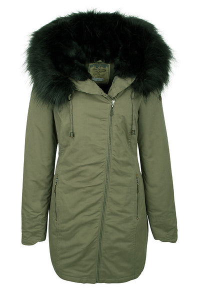 B-WARE DREIMASTER DAMEN MANTEL Gr. XS Farbe Oliv