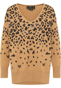 B-WARE FAINA DAMEN STRICKPULLOVER Gr. M/L Farbe Kamel Schwarz