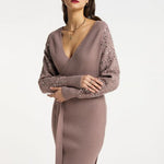 B-WARE FAINA DAMEN STRICKKLEID GR.XS/S FARBE DUNKELTAUPE