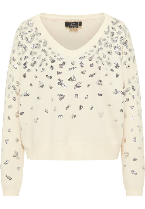 B-WARE FAINA DAMEN STRICKPULLOVER Gr. M/L Farbe Wollweiss Silber