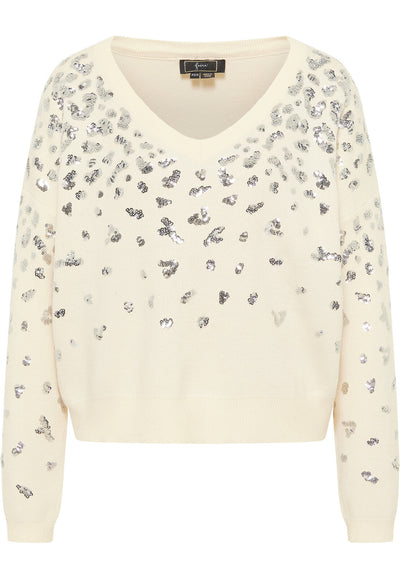 B-WARE FAINA DAMEN STRICKPULLOVER Gr. M/L Farbe Wollweiss Silber