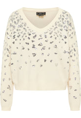 B-WARE FAINA DAMEN STRICKPULLOVER Gr. M/L Farbe Wollweiss Silber