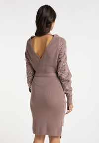 B-WARE FAINA DAMEN STRICKKLEID GR.XS/S FARBE DUNKELTAUPE