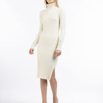 B-WARE DREIMASTER KLASSIK DAMEN STRICK Langarmkleid midi GR.XS/S FARBE HELLBEIGE