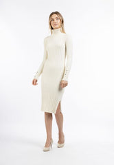 B-WARE DREIMASTER KLASSIK DAMEN STRICK Langarmkleid midi GR.XS/S FARBE HELLBEIGE