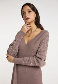 B-WARE FAINA DAMEN STRICKKLEID GR.XS/S FARBE DUNKELTAUPE