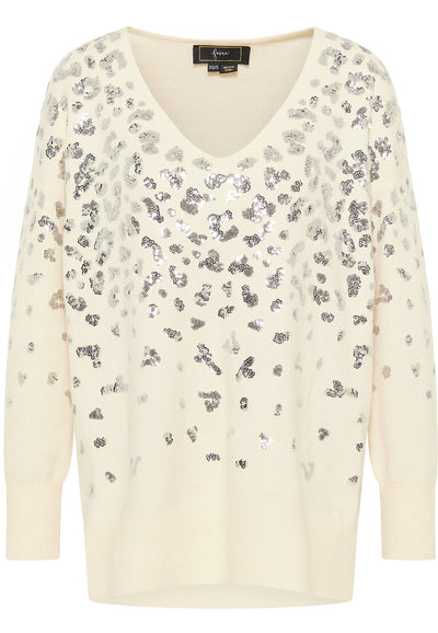 B-WARE FAINA DAMEN STRICKPULLOVER Gr. M/L Farbe Wollweiss Silber