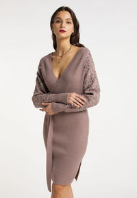 B-WARE FAINA DAMEN STRICKKLEID GR.XS/S FARBE DUNKELTAUPE