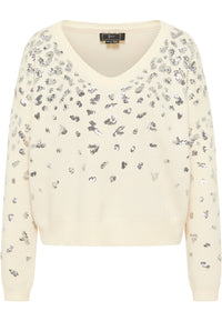 B-WARE FAINA DAMEN STRICKPULLOVER Gr. M/L Farbe Wollweiss Silber