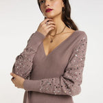 B-WARE FAINA DAMEN STRICKKLEID GR.XS/S FARBE DUNKELTAUPE