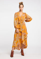 B-WARE IZIA DAMEN LANGARMKLEID GR.M FARBE ORANGE MEHRFARBIG