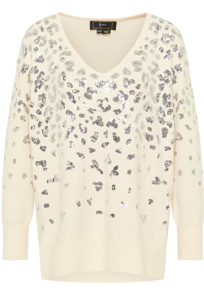B-WARE FAINA DAMEN STRICKPULLOVER Gr. M/L Farbe Wollweiss Silber