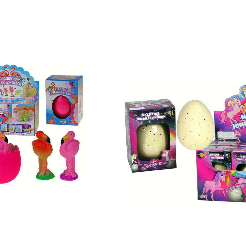 1x Magisches Jumbo Ei Einhorn und 1x Magisch wachsendes Jumbo-Ei Flamingo