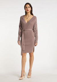 B-WARE FAINA DAMEN STRICKKLEID GR.XS/S FARBE DUNKELTAUPE