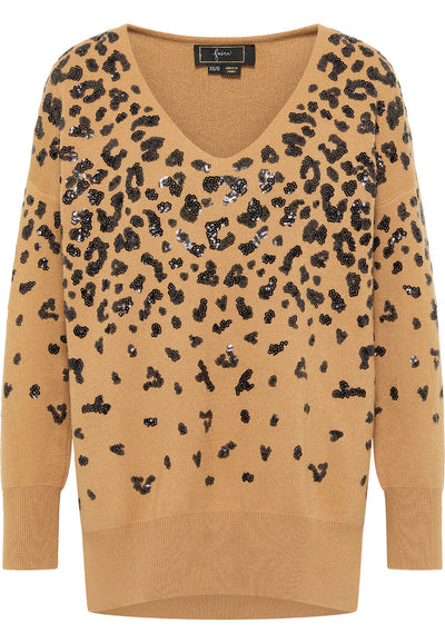 B-WARE FAINA DAMEN STRICKPULLOVER Gr. M/L Farbe Kamel Schwarz