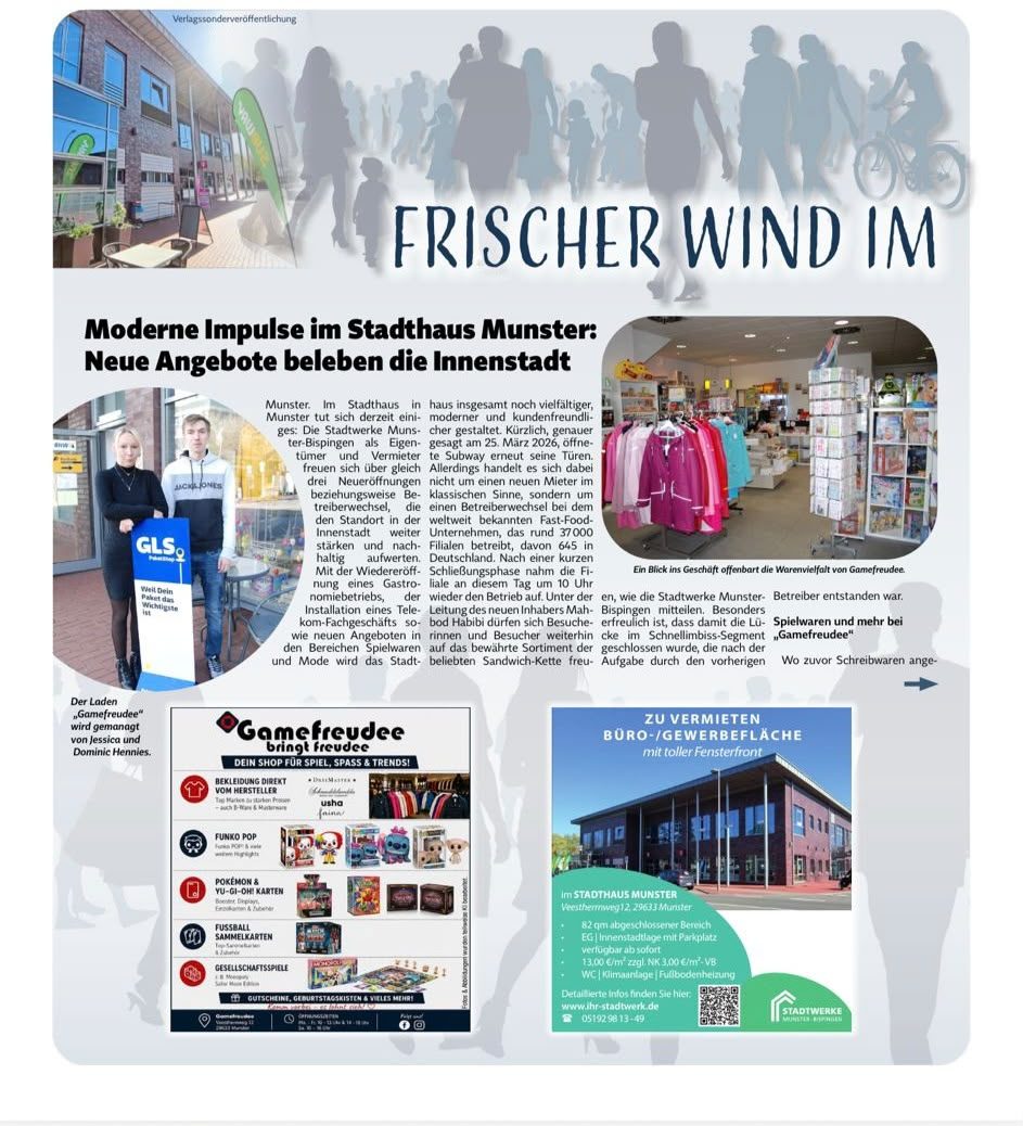 Zeitungsausschnitt: Moderne Impulse im Stadthaus Munster: Neue Angebote beleben die Innenstadt